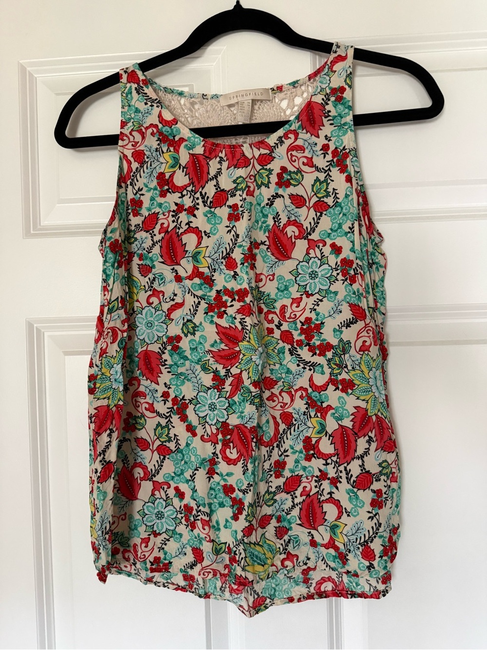 Floral Sleeveless Blouse - Red & Teal